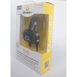 Qmadix MicroUSB Vehicle Power Charger w/ USB Port - Black