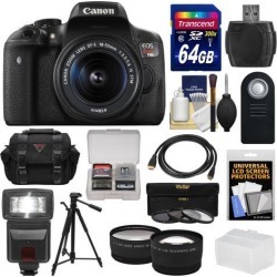 Canon EOS Rebel T6i Wi-Fi Digital SLR Camera & EF-S 18-55mm IS STM Lens with 64GB Card + Case + 3 Filters + Tripod + Flash + Tele/Wide Lens Kit