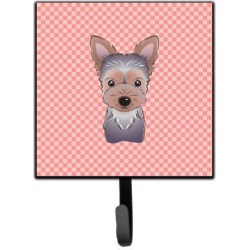 Carolines Treasures BB1232SH4 Checkerboard Pink Yorkie Puppy Leash Or Key Holder, 4.25 W x 7 H In.