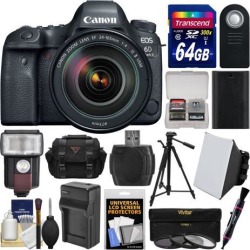 Canon EOS 6D Mark II Wi-Fi Digital SLR Camera & EF 24-105mm f/4L IS II USM Lens + 64GB Card + Case + Flash + Battery & Charger + Tripod + Filters Kit