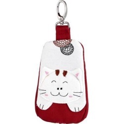 Lobster Clasp Zippered Cat Pattern Key Coin Card Holder Bag Purse Wallet Red