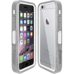 Amzer Grey on White Embedded Tempered Glass Rugged Case With Holster for Silver/Gold Apple iPhone 6 Plus / 6S Plus