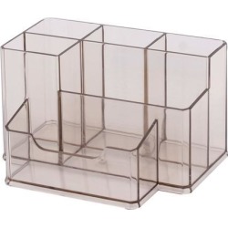 Household Room Tabletop Plastic 6 Compartments Storage Pen Holder Clear Brown