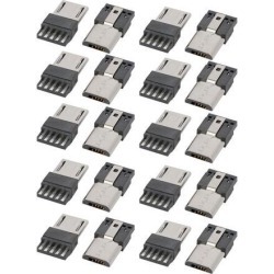 DIY Mini USB 5 Terminal Type Male Connector Silver Tone 20pcs