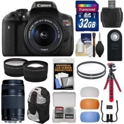 Canon EOS Rebel T6i Wi-Fi Digital SLR Camera & EF-S 18-55mm IS STM Lens with 55-250mm IS Lens + 32GB Card + Backpack + Tripod + Filters + Tele/Wide.