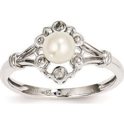 Sterling Silver Pearl & Diamond Ring