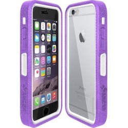 Amzer Purple on White Embedded Tempered Glass Rugged Case With Holster for Silver/Gold Apple iPhone 6 Plus / 6S Plus