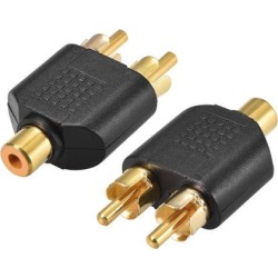 RCA Female to 2 RCA Male Connector Splitter Adapter Coupler Black 2Pcs for Stereo Audio Video AV TV Cable Convert
