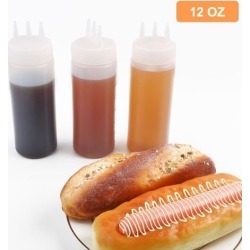 12oz Plastic Three Hole Condiment Squeeze Bottles Perfect for Cooking Salad Ketchup BBQ Syrup Condiments Dispenser White