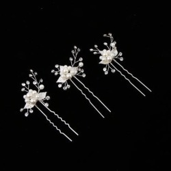 3Pcs Bridal Wedding Leaf Crystal Hair Pins Hair Accessories Headpiece Silver