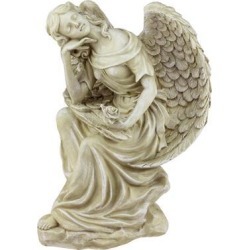 12' Almond Brown Daydreaming Angel with Rose Outdoor Patio Garden Statue