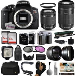 Canon EOS Rebel T6i DSLR Digital Camera + 18-55mm IS STM + 55-250mm IS STM Lens + 128GB Memory + LED Video Light + Backpack + Case + Filters +.