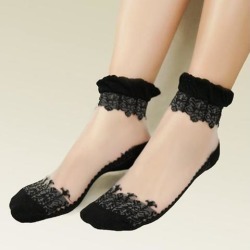 Womens Ankle Socks Ultrathin Transparent Crystal Lace Socks A White