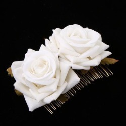Hair Clips Side Comb for Women Bridal Hair Comb with Rose Flower Beige