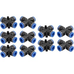 10Pcs 10mm Dia 4 Ways Hose Pneumatic Air Quick Fitting Push In Connector Black