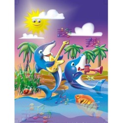 Dolphin's Playing Music Flag Canvas House Size APH2485CHF