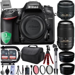 Nikon D7200 24.2MP 1080P DSLR Camera w/ Wi-Fi & GPS Ready + 4 Lens - 18 to 300mm - 64GB - 30PC Kit - Nikon 18-55VR - Nikon 55-300VR Lens - Opteka 2.2x