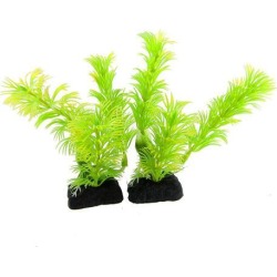 Unique Bargains Unique Bargains 2 Pcs Ceramic Base Green Leaves Plastic Plants 4.3 for Fish Tank