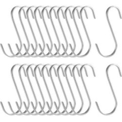 Stainless Steel S Hooks 3.6' Flat S Shaped Hook Hangers for Kitchen Bathroom Bedroom Storage Room Office Outdoor Multiple Uses 20pcs