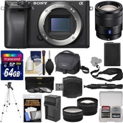 Sony Alpha A6300 4K Wi-Fi Digital Camera Body (Black) with 16-70mm f/4 Lens + 64GB Card + Case + Battery & Charger + Tripod + Tele/Wide Lens Kit