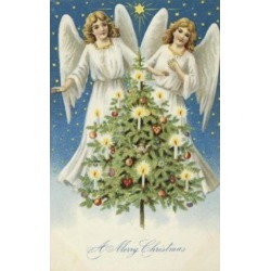 Posterazzi SAL9801120 Merry Christmas-Two Angels with Christmas Tree Nostalgia Cards Poster Print - 18 x 24 in.