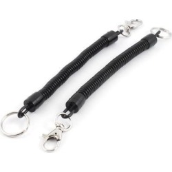Unique Bargains Lobster Clasp Stretchy Spring Coiled Strap Lanyard Keyring Black 2 Pcs