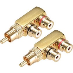 RCA Male to 2 RCA Female Connector Stereo Audio Video Splitter Adapter Coupler Gold-plated Brass 2Pcs