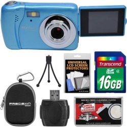 Vivitar ViviCam VXX14 Selfie Digital Camera (Blue) with 16GB Card + Case + Tripod + Reader + Kit
