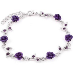 Unique Bargains Stylish Rose Accent Adjustable Chain Lobster Hook Bangle Purple Silver Tone