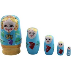 Unique BargainsWooden Hand Painted Russian Nesting Doll Matryoshka Present Gift Set Blue 5 in 1