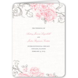 Wedding Program Cards: Antique Rose Scrolls Wedding Program, Pink, 5x7 Folded Program