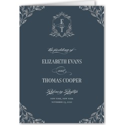 Wedding Program Cards: Classic Herald Wedding Program, Blue, 5x7 Folded Program