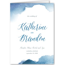 Wedding Program Cards: Simply Watercolor Wedding Program, Blue, 5x7 Folded Program