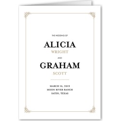Wedding Program Cards: Gilded Scrollwork Wedding Program, Black, 5x7 Folded Program