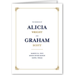 Wedding Program Cards: Gilded Scrollwork Wedding Program, Blue, 5x7 Folded Program