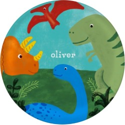 Plates: Dinosaur Party Plate, 10x10 Plate, Beige