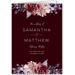 Wedding Program Cards: Delicate Blooms Wedding Program, Red, 5x7 Folded Program