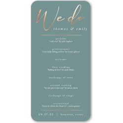 Wedding Program Cards: Refined Script Wedding Program, Blue, 4x8 Flat Program