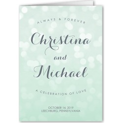 Wedding Program Cards: Bokeh Blur Wedding Program, Green, 5x7 Folded Program