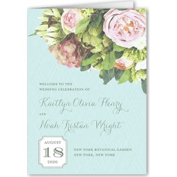 Wedding Program Cards: Flowering Affection Wedding Program, Blue, 5x7 Folded Program