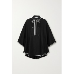 REDValentino - Double-breasted Piped Wool-blend Cape - Black