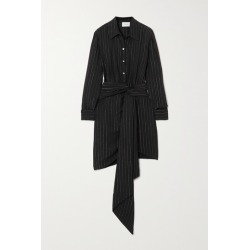 Redemption - Draped Belted Striped Crepe Mini Dress - Black