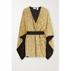 Redemption - Belted Sequined Cady Kaftan - Gold