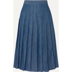 J.Crew - Pleated Cotton-blend Chambray Midi Skirt - Navy