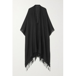 SAINT LAURENT - Rope-trimmed Fringed Wool-gauze Cape - Black