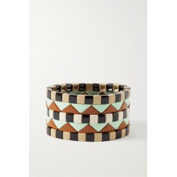 Roxanne Assoulin - Terrazzo Set Of Five Enamel And Gold-plated Bracelets - Black
