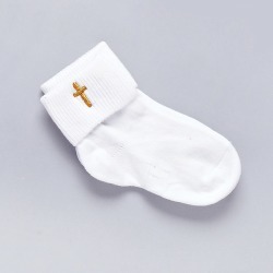 Baptism Socks with Embroidered Gold Cross