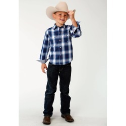 Roper Route 66 Western Shirt - Boys - Navy Plaid