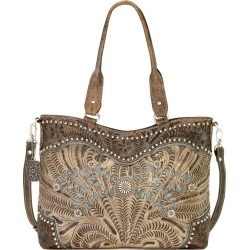 AMERICAN WEST Woodland Bloom Zip Top Convertible Tote - Charcoal Brown