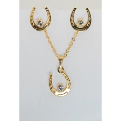 Western Edge Crystal Stone Horseshoe Earrings and Necklace Set